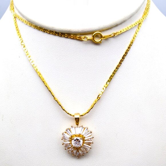 Glowing Heart CZ Pendant Necklace, Gold Tone Setting and Chain, Chaton Cubic Zir - Picture 5 of 6